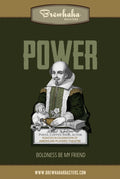 Will Power espresso product packaging featuring a vintage illustration of William Shakespeare holding a coffee cup, skull