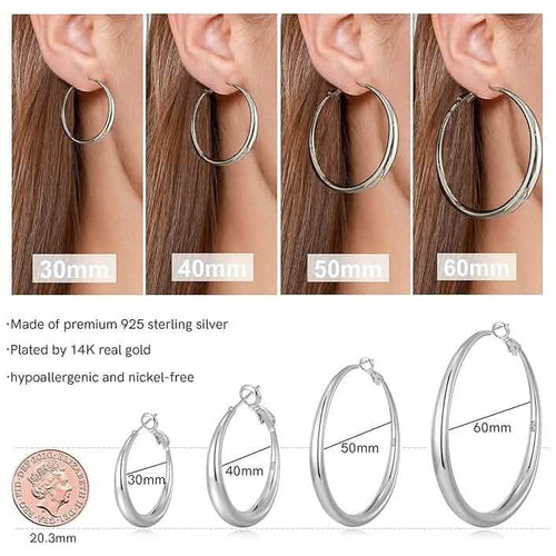 925 Sterling Silver 50mm Hoop Earrings