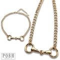 Gold-tone equestrian snaffle choker necklace with a chain link design and horse bit detail.