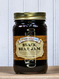 Blackberry Fruit Jam with Berry Flavors in a glass jar with a gold lid, featuring a label with product name and ingredients