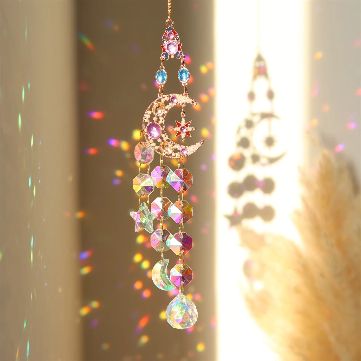 Colorful diamonds StarsMoonButterflies, sun garlands, gardening, light collection, Suncatcher accessories,indoor and outdoor