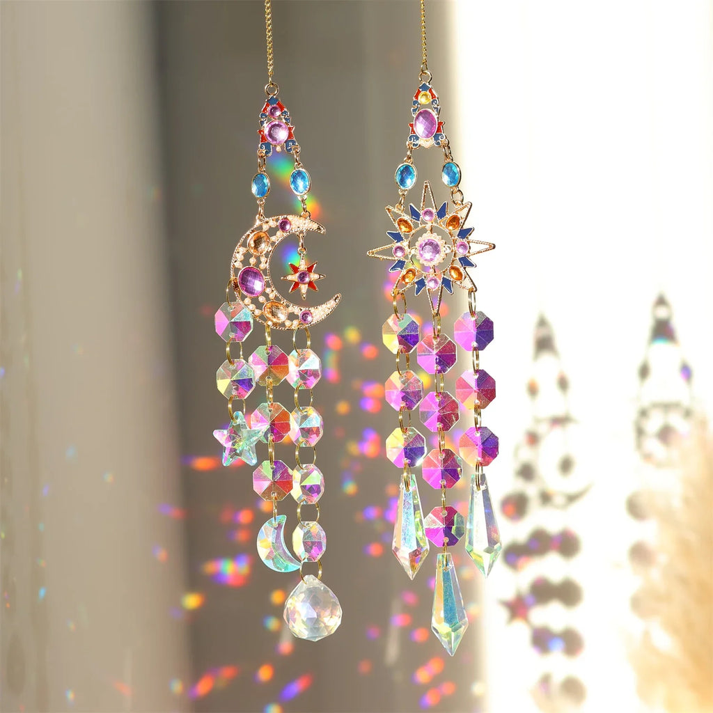 Colorful diamonds StarsMoonButterflies, sun garlands, gardening, light collection, Suncatcher accessories,indoor and outdoor