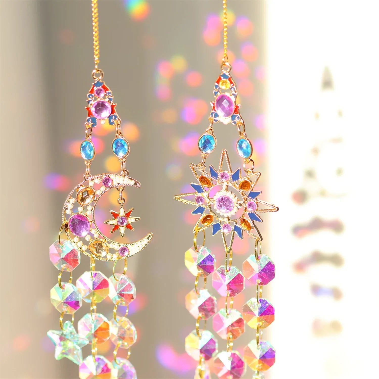 Colorful diamonds StarsMoonButterflies, sun garlands, gardening, light collection, Suncatcher accessories,indoor and outdoor