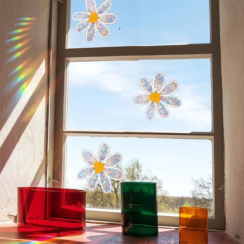 Daisy Flower Sun Catcher Stickers | Self Adhesive PVC Window Decal Suncatcher Rainbow Maker