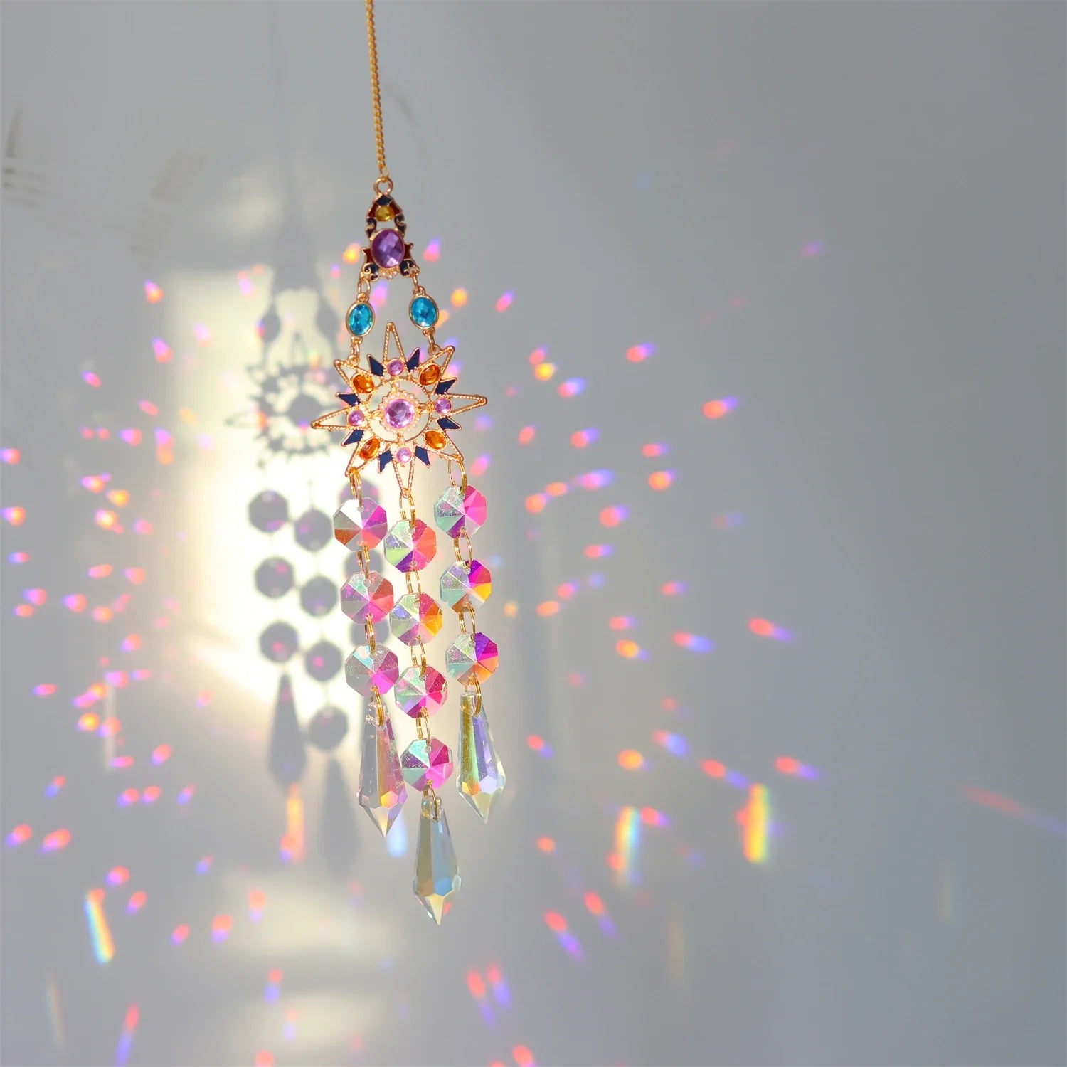 Colorful diamonds StarsMoonButterflies, sun garlands, gardening, light collection, Suncatcher accessories,indoor and outdoor