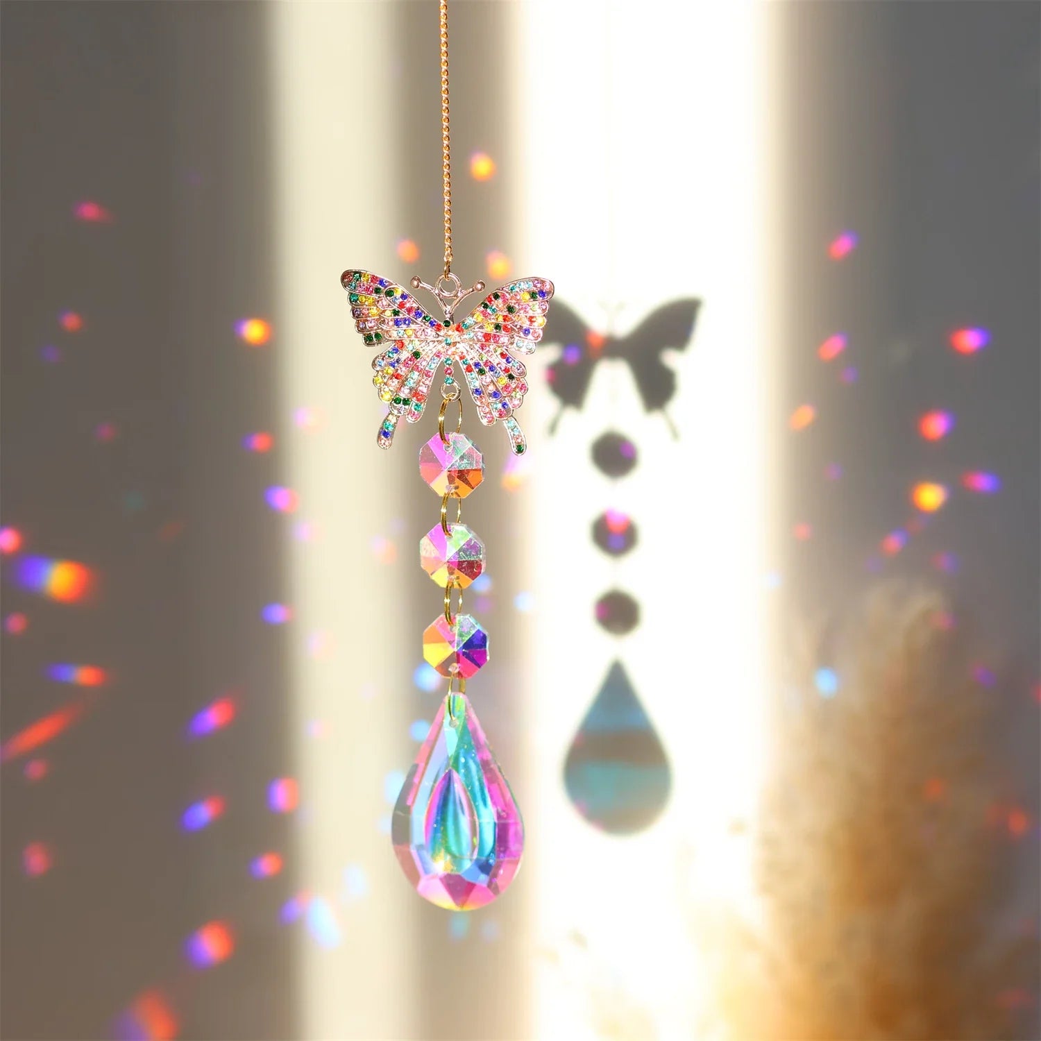Colorful diamonds StarsMoonButterflies, sun garlands, gardening, light collection, Suncatcher accessories,indoor and outdoor