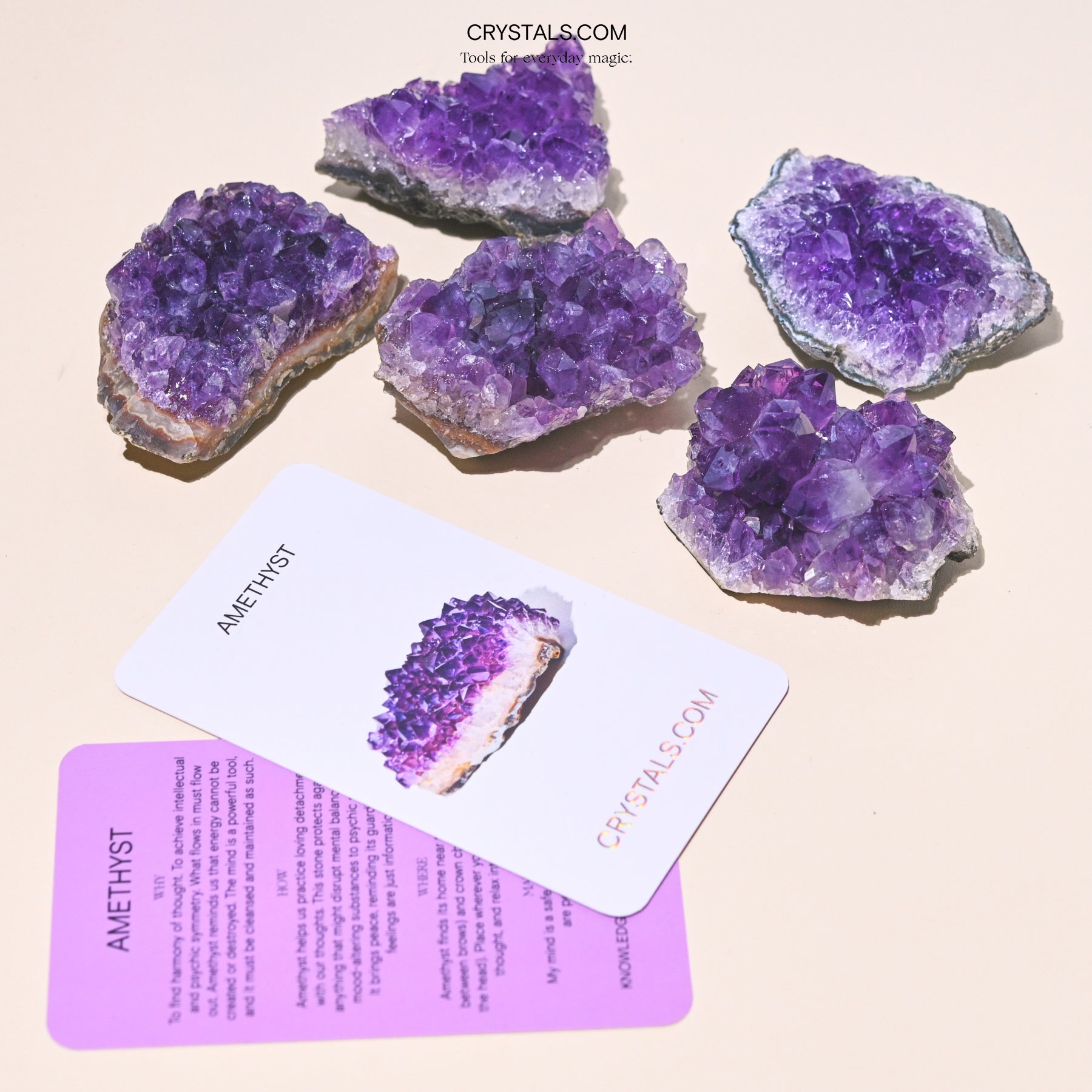 Amethyst Cluster with purple crystalline formations on a rough base, used for decoration or energy healing.
