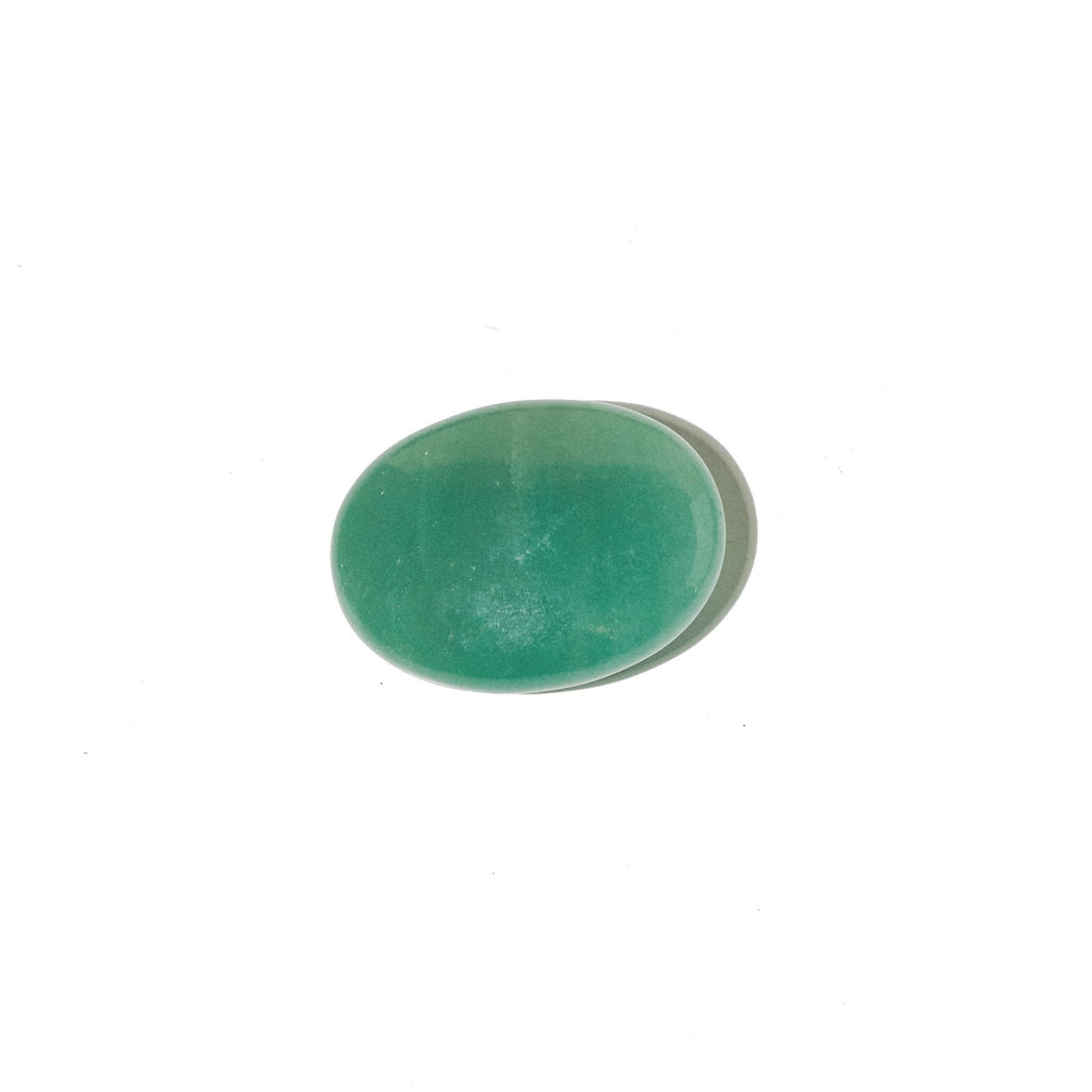 Green Aventurine Palm Stone with smooth, polished green stone on a white background.