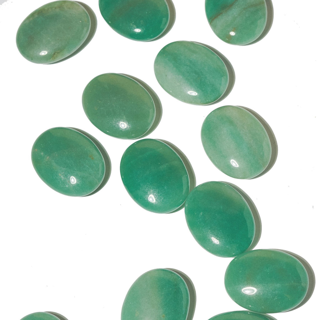 Green Aventurine Palm Stone with smooth, polished green surface and subtle natural color variations, used for meditation and